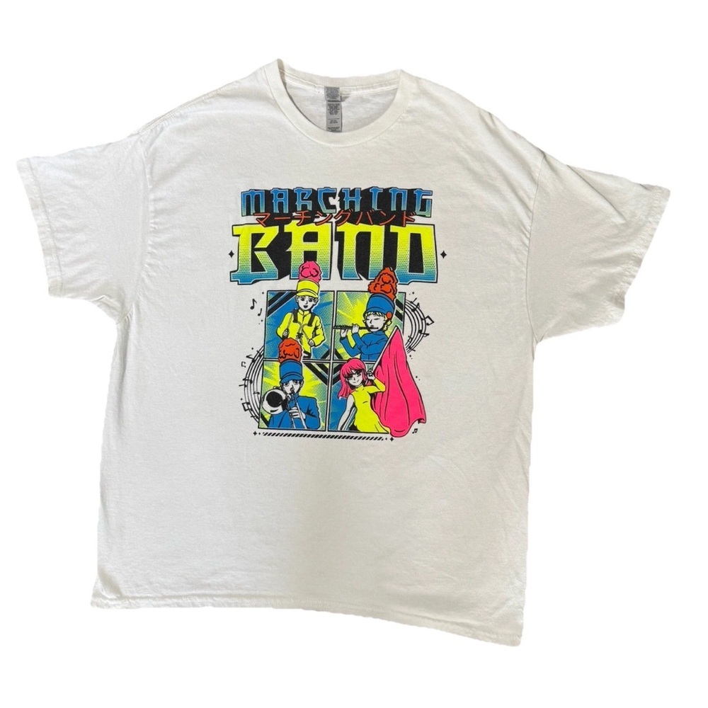 Marching Band Anime Japanese Neon Graphic T-Shirt Gildan XL White Cotton Unisex - Picture 2 of 5